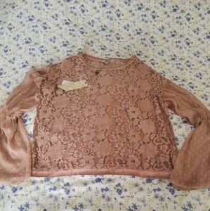 Pieced Lace and Dot Chiffon Top